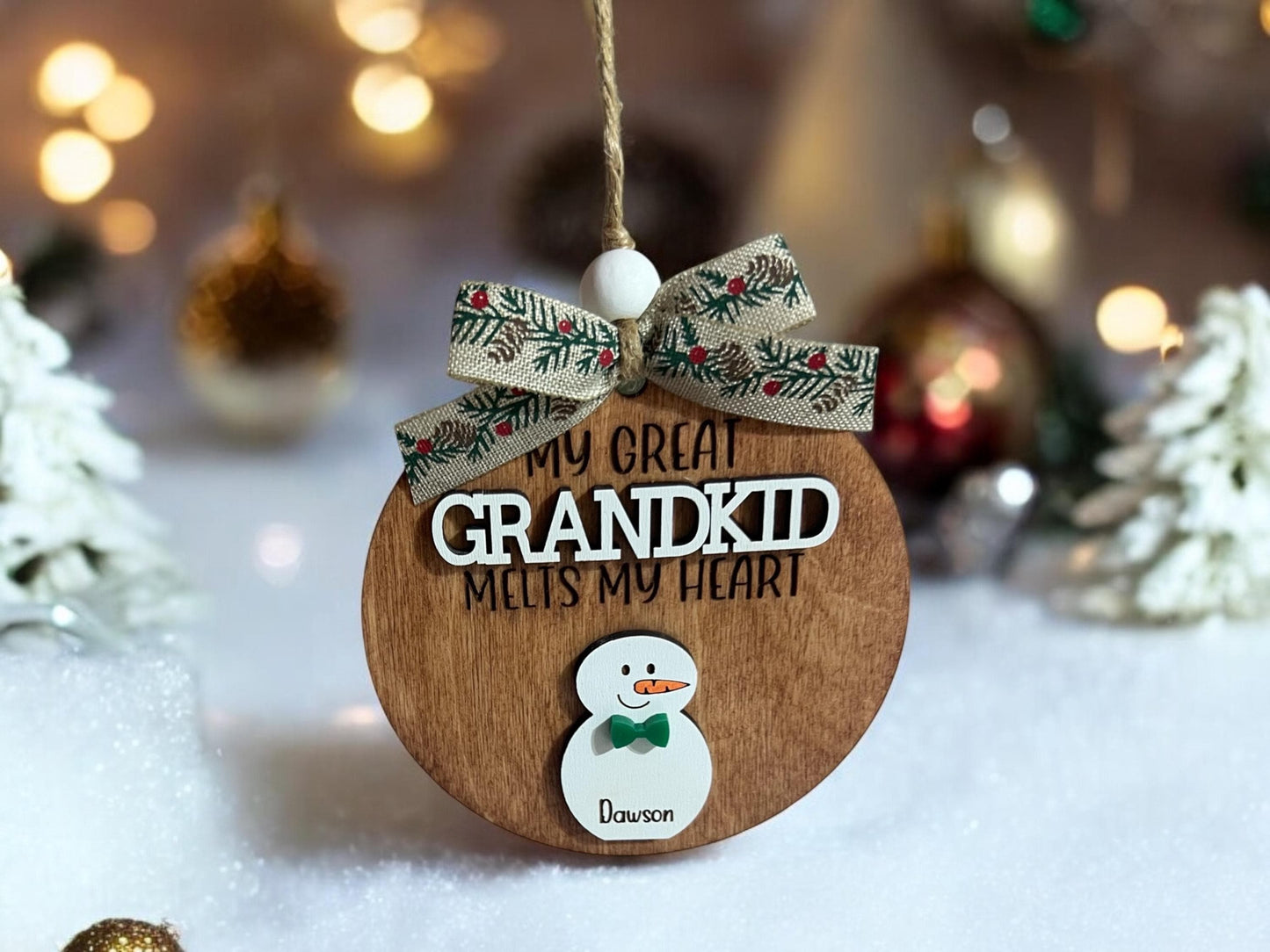Great Grandkids Melt My/Our Heart Custom Snowman Ornament, Grandkids Ornament, Gift for Grandparents,Grandparent keepsake 2024
