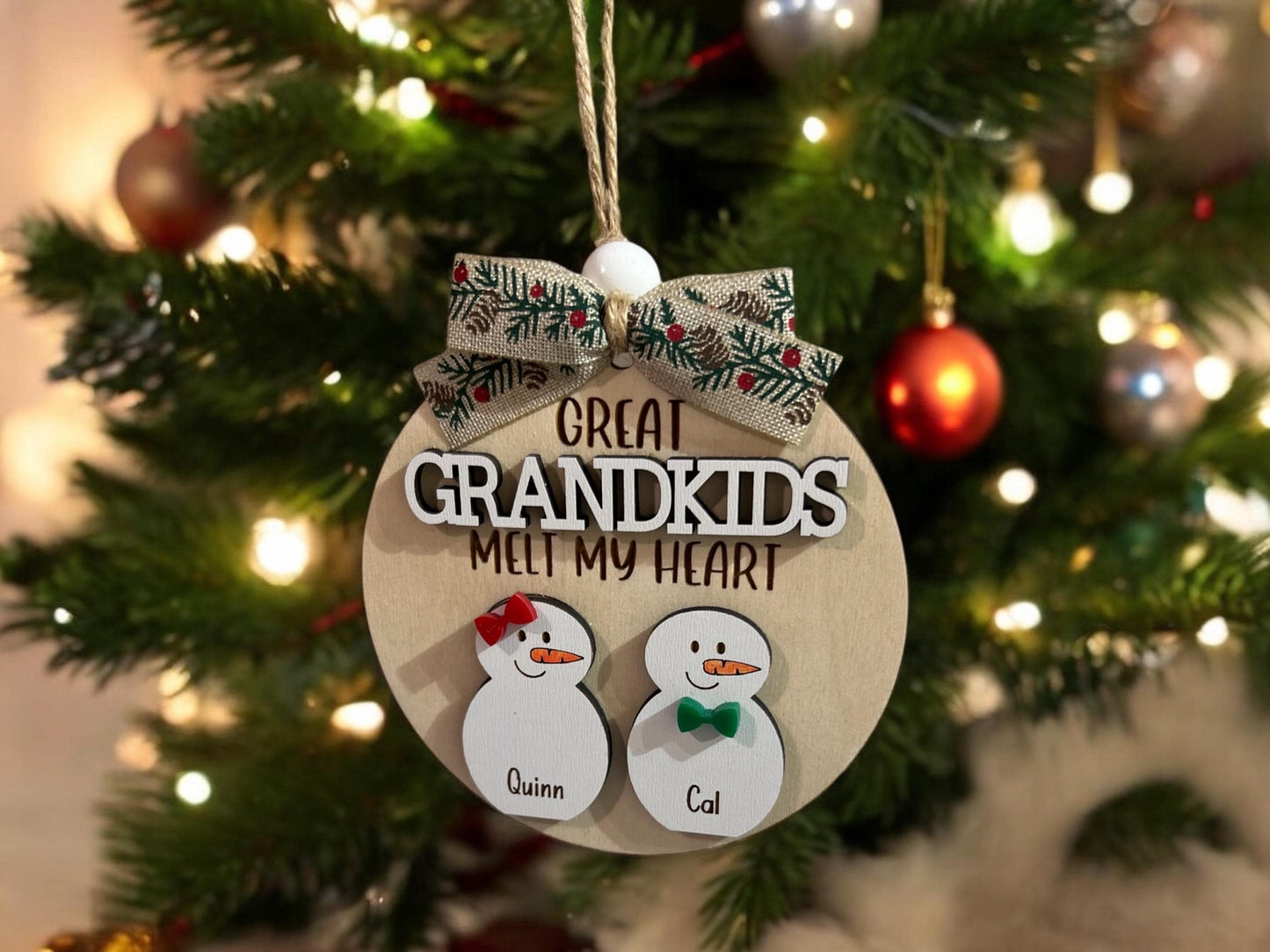Great Grandkids Melt My/Our Heart Custom Snowman Ornament, Grandkids Ornament, Gift for Grandparents,Grandparent keepsake 2024