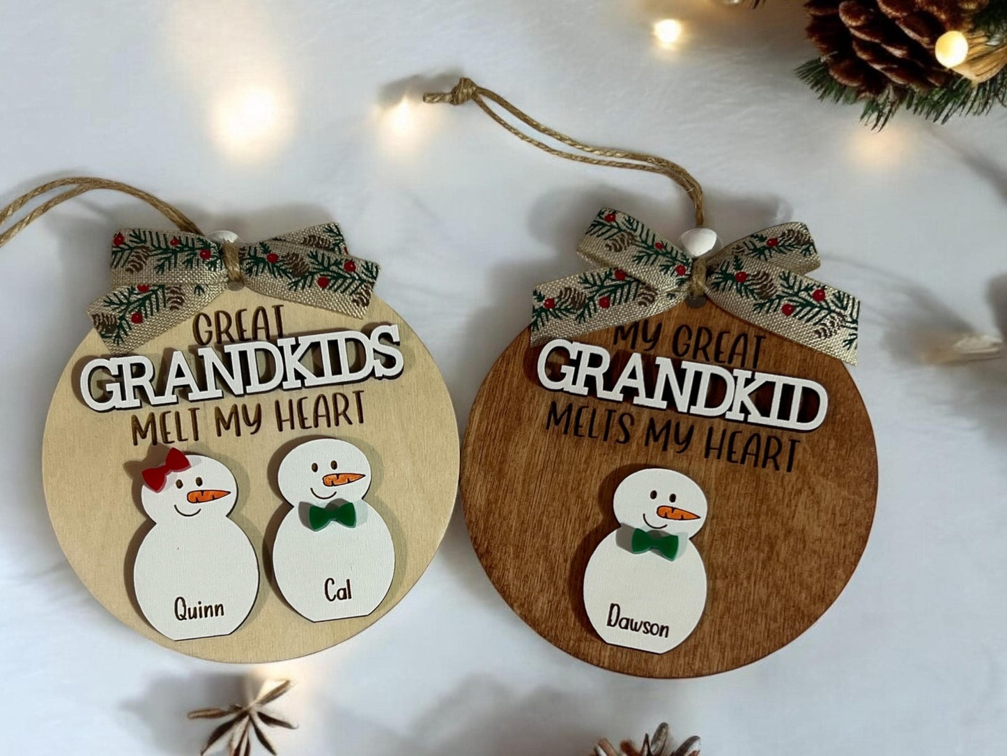 Great Grandkids Melt My/Our Heart Custom Snowman Ornament, Grandkids Ornament, Gift for Grandparents,Grandparent keepsake 2024