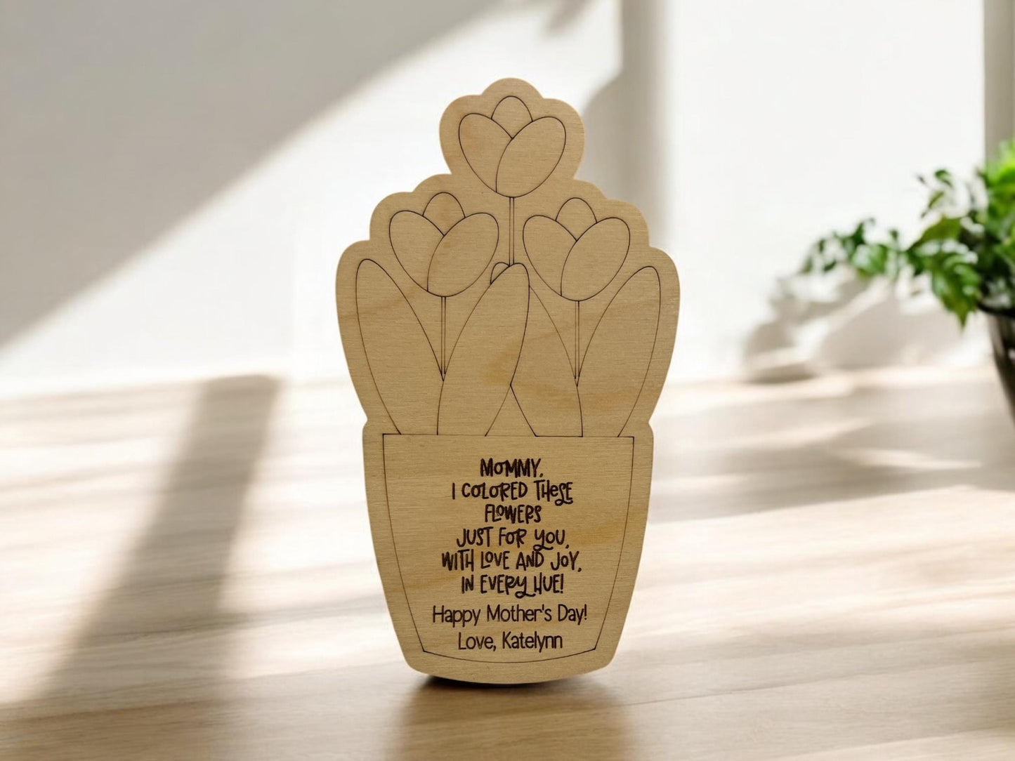 Personalized DIY Wooden Floral Bouquet Magnet or Easel Display, Gift for Mom/Dad/Grandparents, Mother's Day, Father's Day, DIY Mother's Day