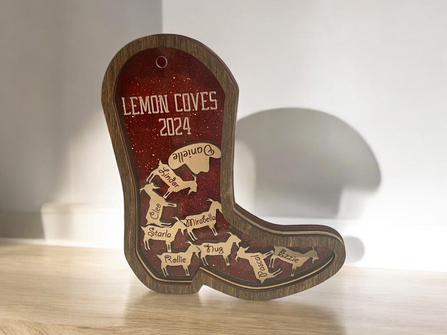 Personalized Shaker Boot Ornament, Family Name Gifts, Christmas Animal Ornament, Cowboy Hat Ornament, Western Ornament, Car Decor, Farm Gift