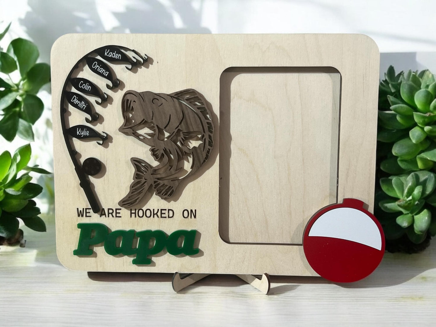 Custom Fishing Frame For Dad/Grandpa, Hooked on Daddy Gift, Father's Day Gift for Dad/Grandpa,Gift for Dad,Personalized Gift Ideas from Kids