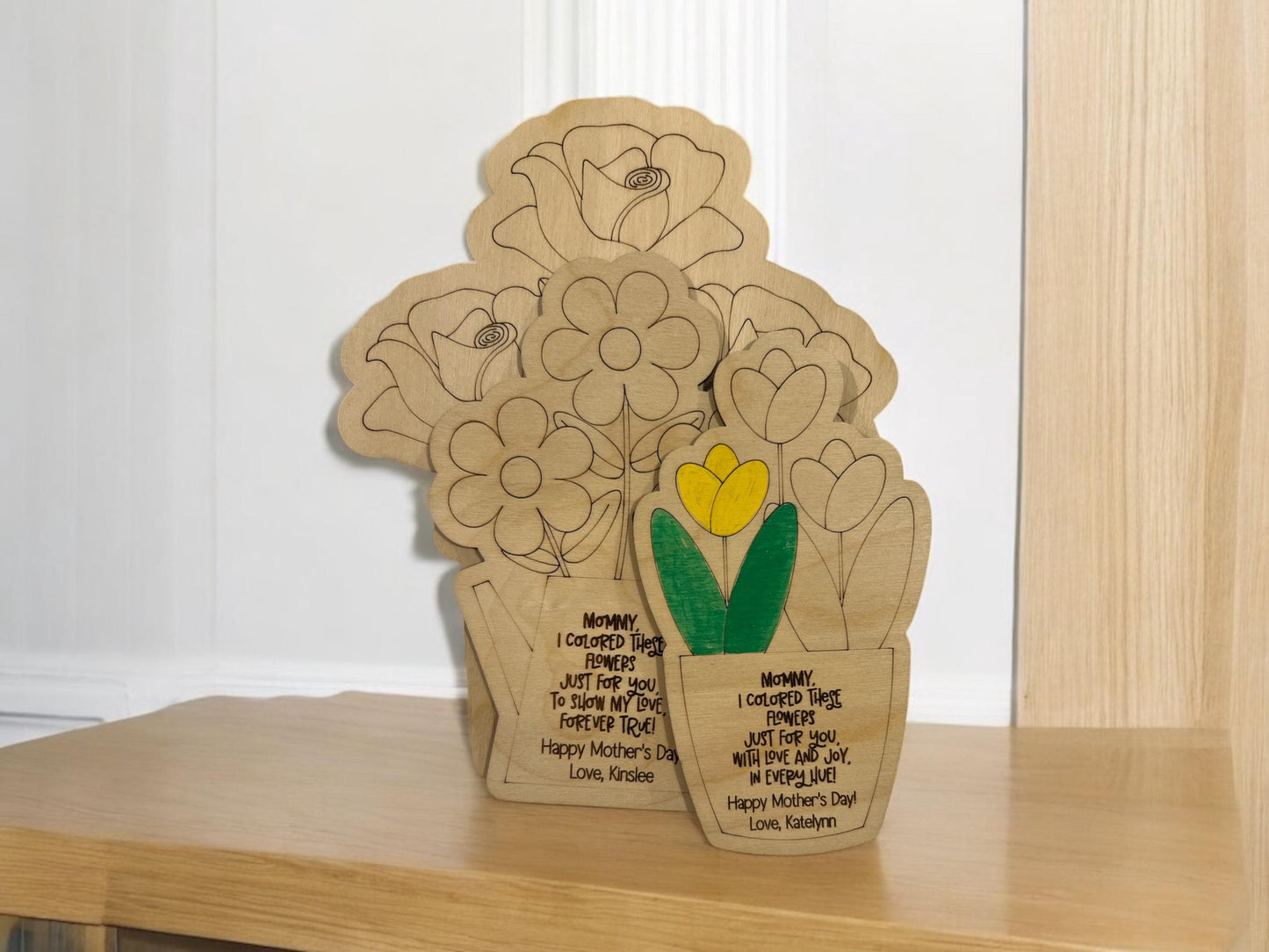 Personalized DIY Wooden Floral Bouquet Magnet or Easel Display, Gift for Mom/Dad/Grandparents, Mother's Day, Father's Day, DIY Mother's Day