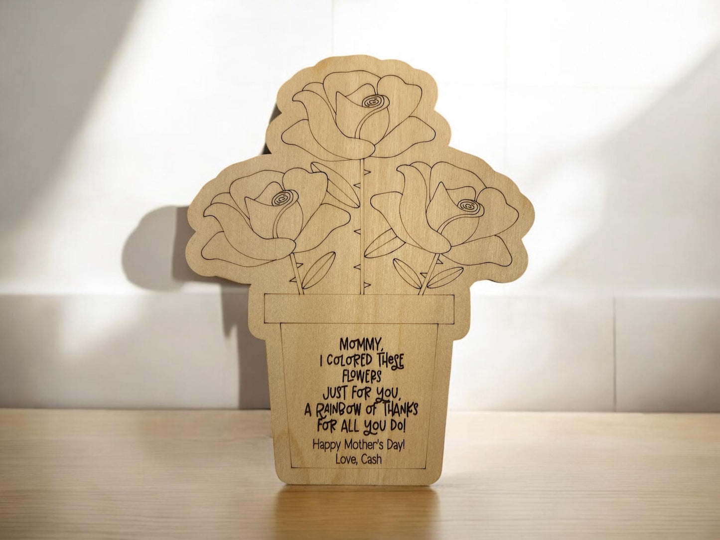 Personalized DIY Wooden Floral Bouquet Magnet or Easel Display, Gift for Mom/Dad/Grandparents, Mother's Day, Father's Day, DIY Mother's Day