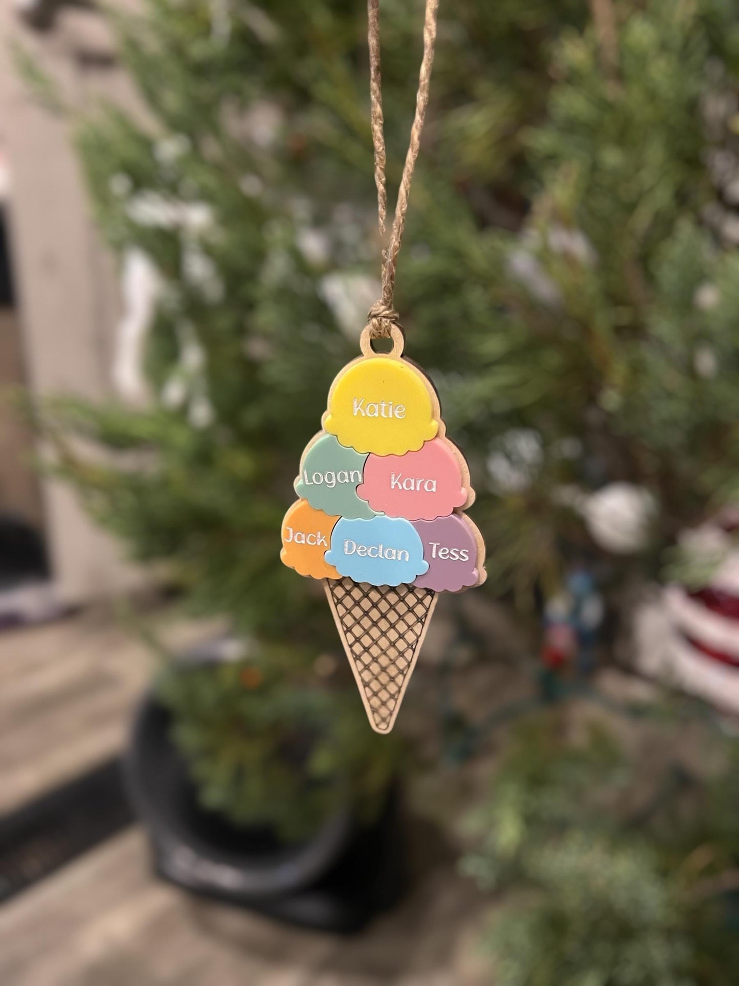 Personalized Ice Cream Cone Ornament, Children's Ornament, 2024 Christmas Ornament, Unique Christmas, Winter Wonderland/Candy Christmas