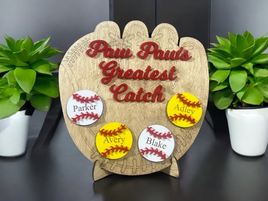 Personalized Baseball Greatest Catch Glove Sign - Custom Father's Day Gift