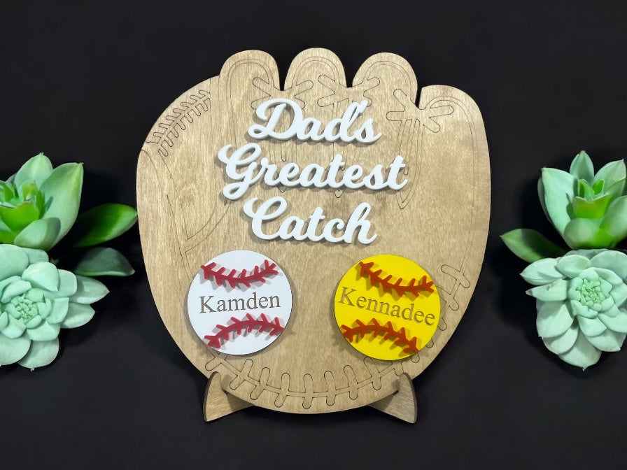 Personalized Baseball Greatest Catch Glove Sign - Custom Father's Day Gift