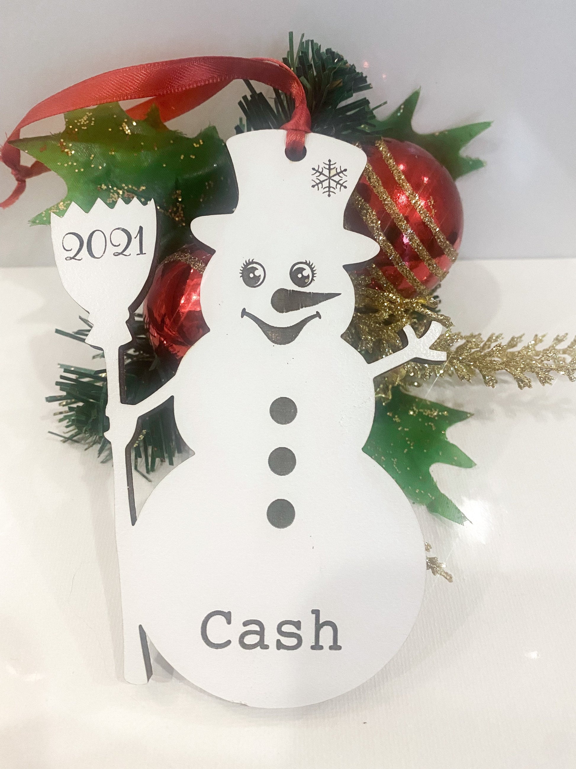 Personalized Snowman Height Ornament, Snowman Ornament, 2023 Ornament, Gift for kids, Custom Height Ornament, Ribbon Christmas Ornament kids