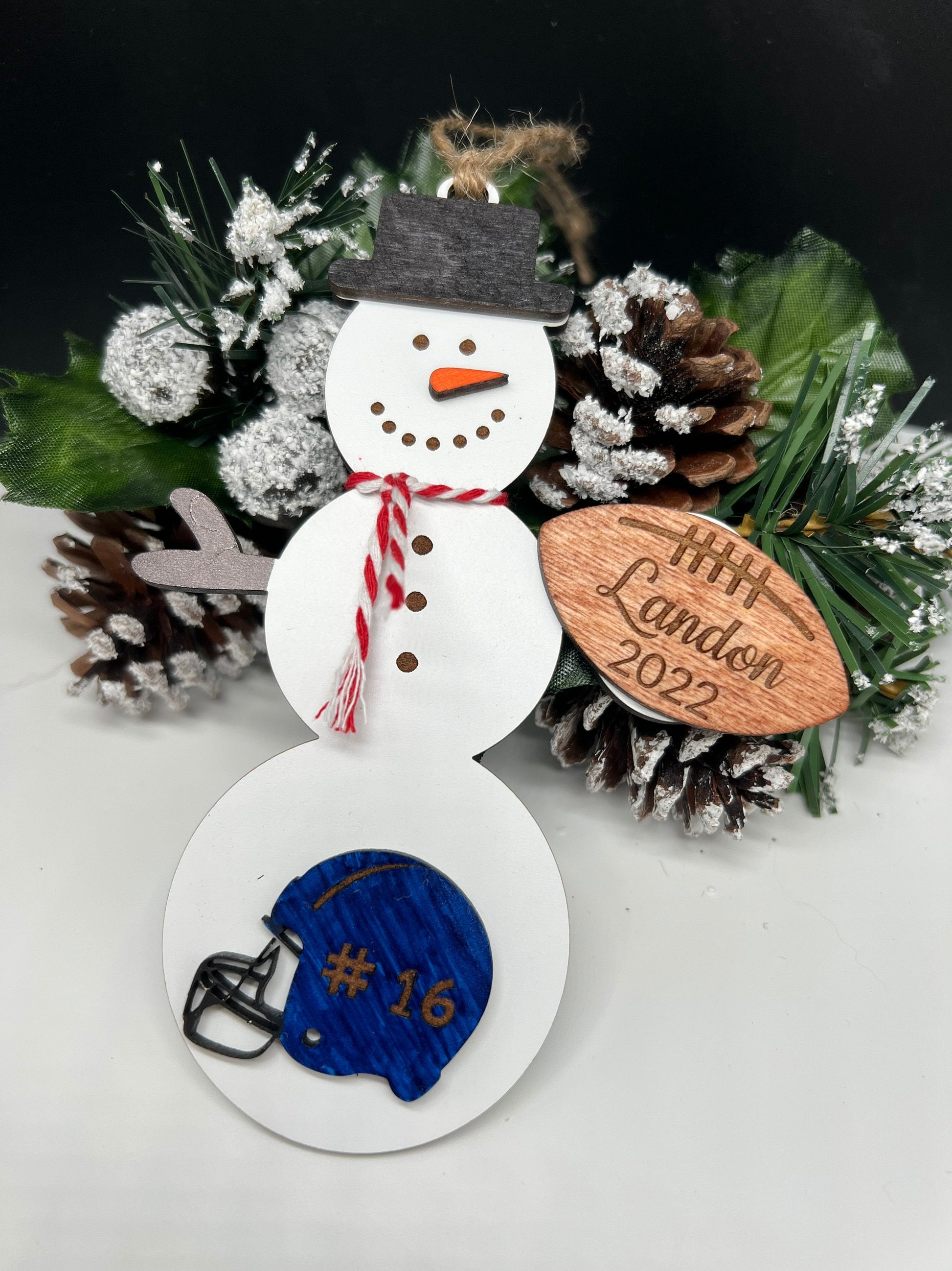 Personalized Football Snowman Ornament, Football Christmas Ornament, Gift for Coaches, Christmas Tree Decor, Sports Ornament, Custom Snowman