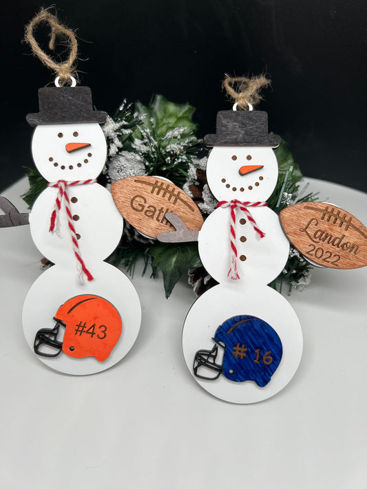 Personalized Football Snowman Ornament, Football Christmas Ornament, Gift for Coaches, Christmas Tree Decor, Sports Ornament, Custom Snowman