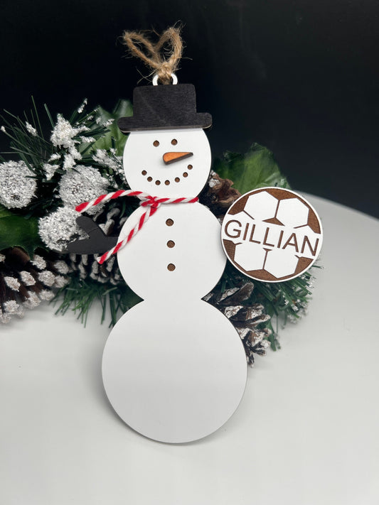 Personalized Soccer Snowman Ornament, Gift for Coaches, Gift for Teams, Soccer Ornament, Snowman Ornament, Christmas Tree Decor, Soccer Gift