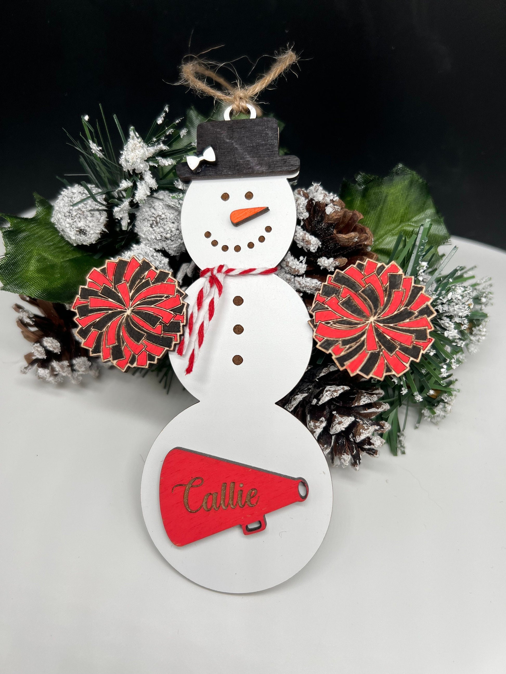 Personalized Cheerleading Snowman Ornament, Christmas Snowman Ornament, Sports Ornament, Gift for Coach/kids, Cheer Gift, Custom Cheer Gift