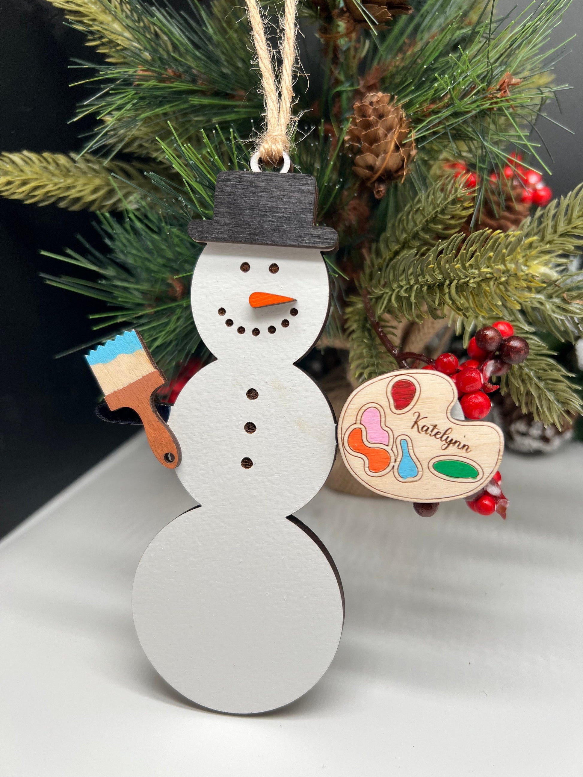 Personalized Artist Snowman Ornament, Gift for Artist/Painter, Snowman Ornament, Christmas Decor, Gift for Kids, Christmas Tree Ornament