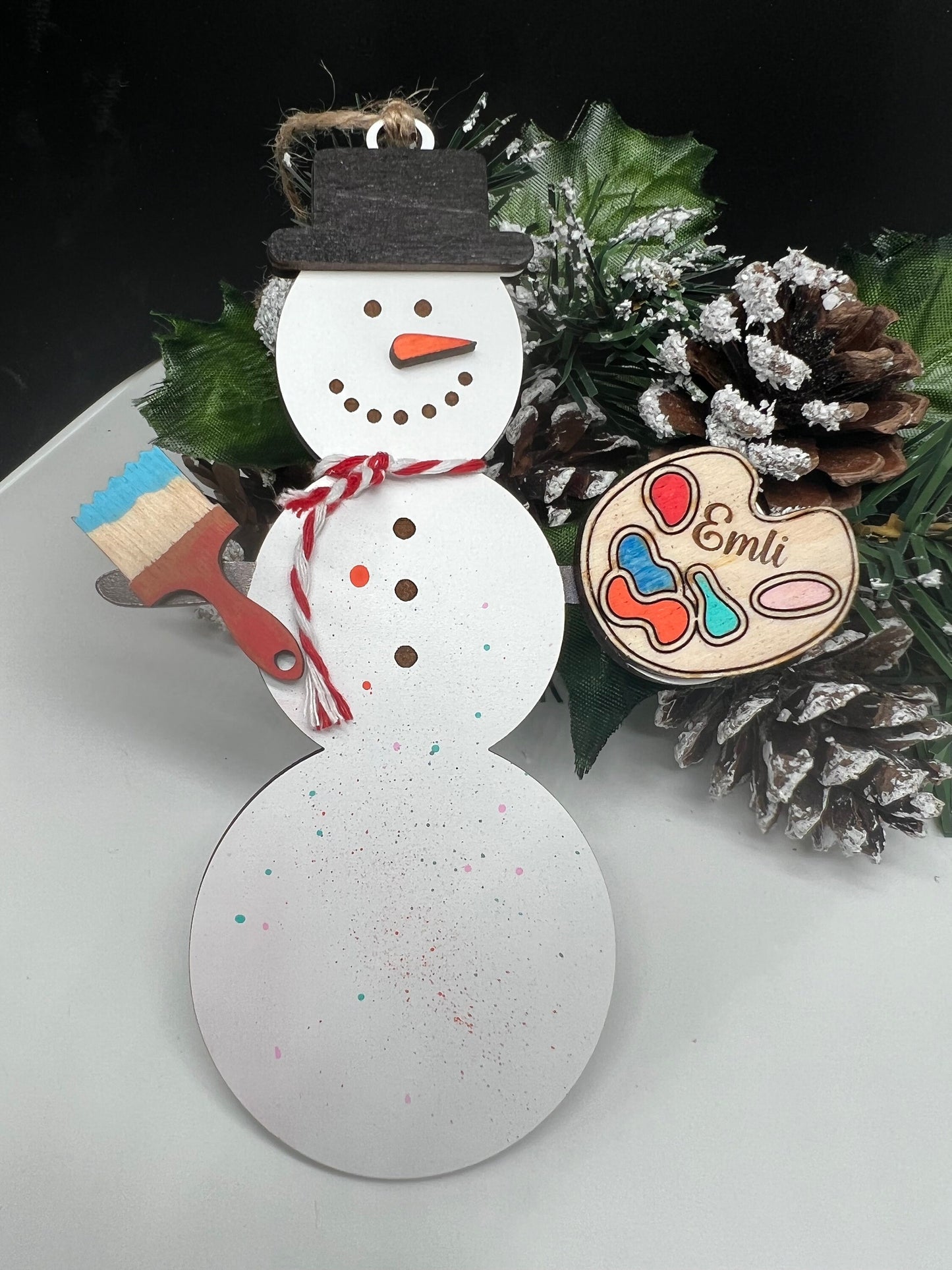 Personalized Artist Snowman Ornament, Gift for Artist/Painter, Snowman Ornament, Christmas Decor, Gift for Kids, Christmas Tree Ornament
