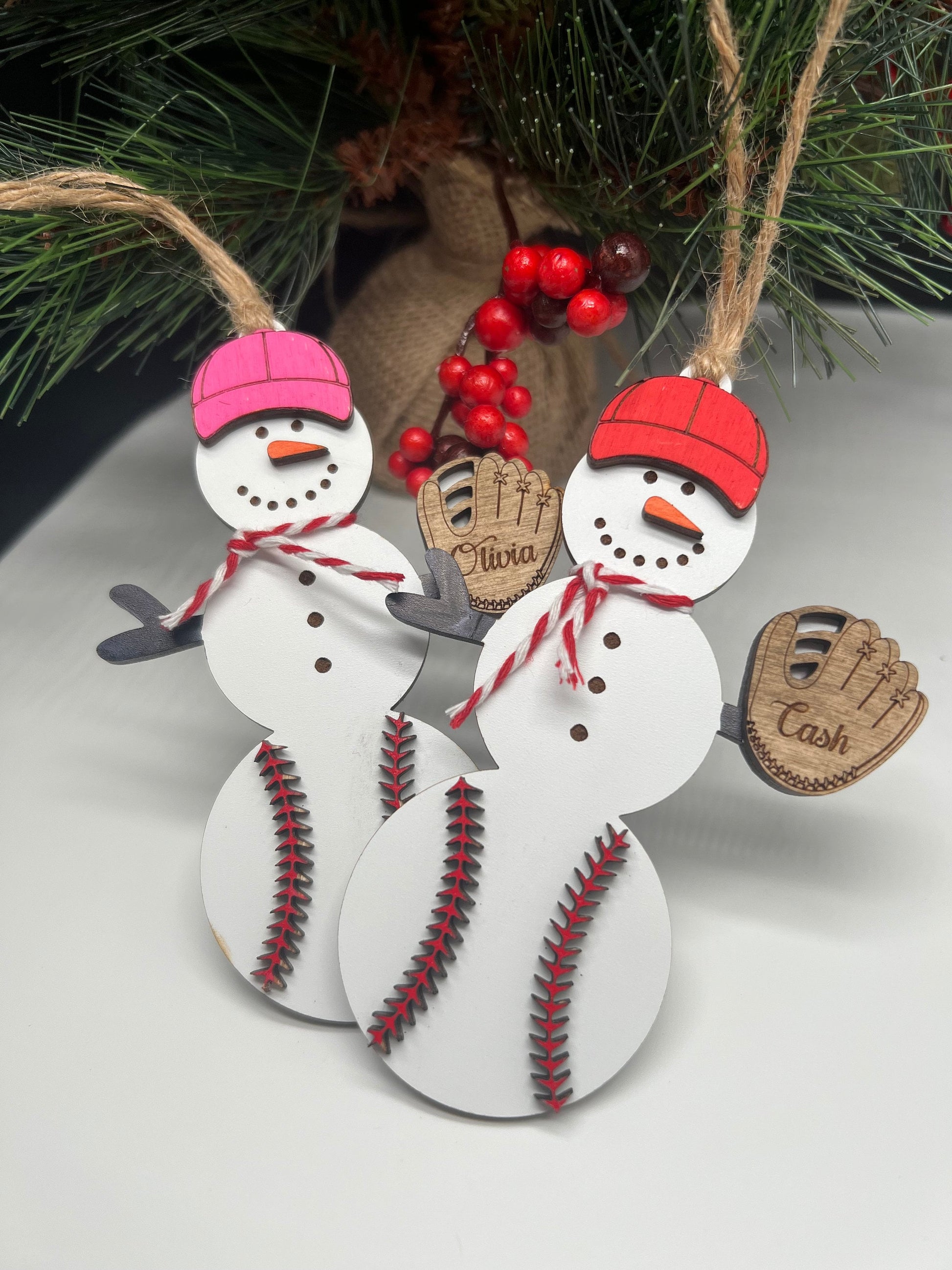Personalized Baseball Snowman Ornament, Gift for Coach, Softball Gift, Baseball Ornament, Christmas Tree Decor, Snowman Ornament, Coach/kids