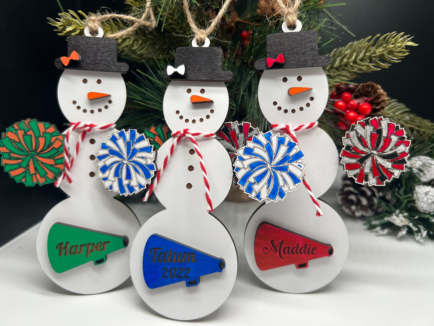 Personalized Cheerleading Snowman Ornament, Christmas Snowman Ornament, Sports Ornament, Gift for Coach/kids, Cheer Gift, Custom Cheer Gift