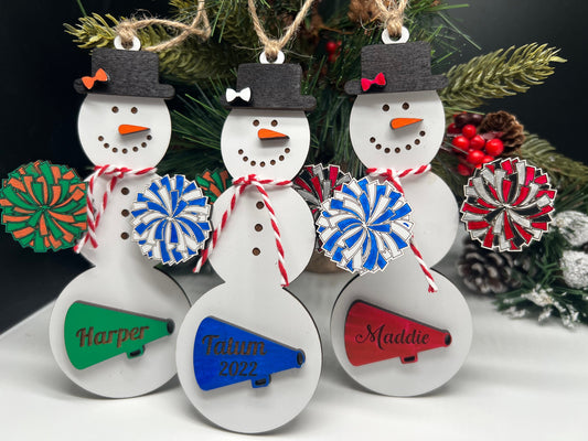 Personalized Cheerleading Snowman Ornament, Christmas Snowman Ornament, Sports Ornament, Gift for Coach/kids, Cheer Gift, Custom Cheer Gift