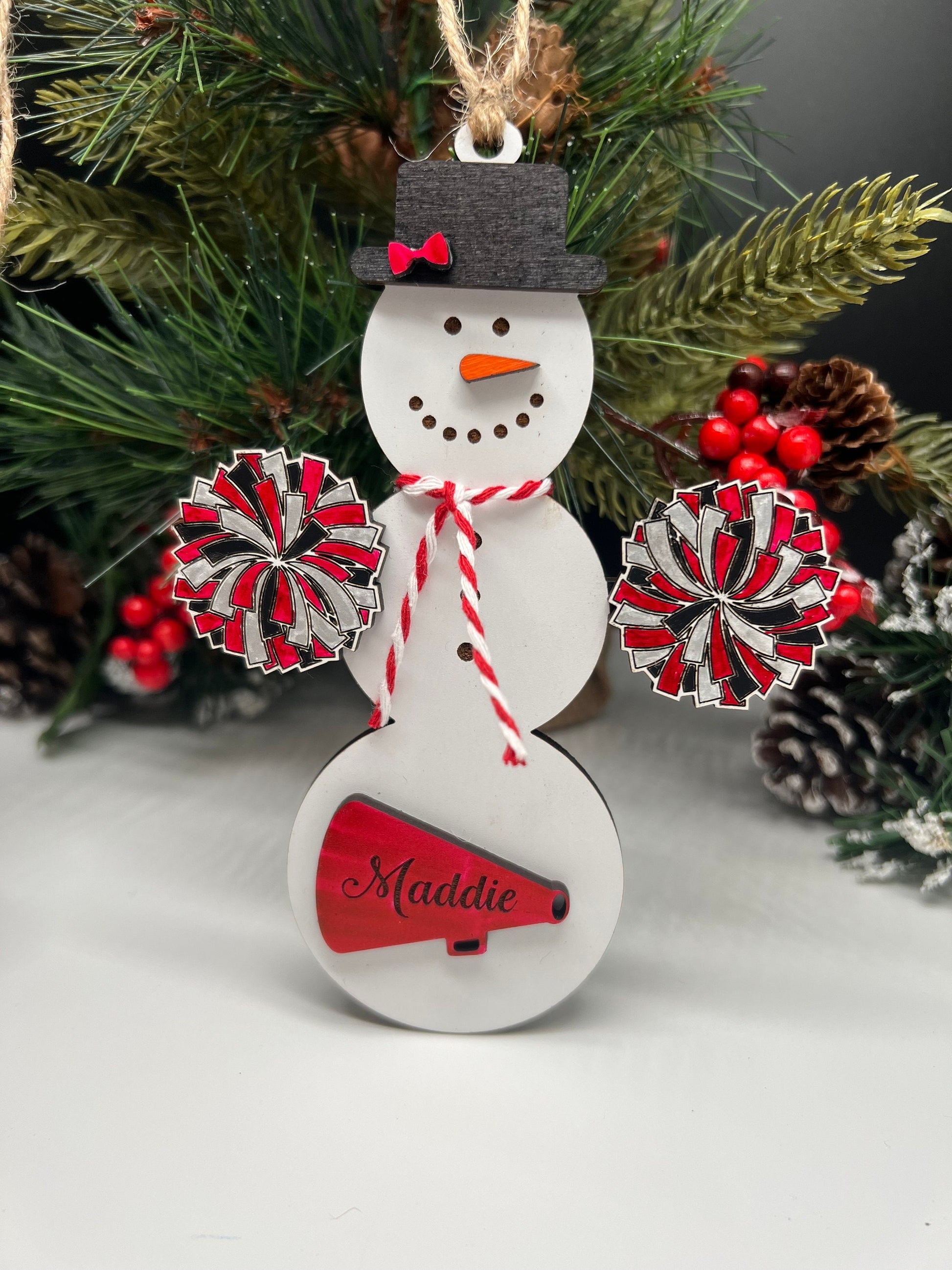 Personalized Cheerleading Snowman Ornament, Christmas Snowman Ornament, Sports Ornament, Gift for Coach/kids, Cheer Gift, Custom Cheer Gift