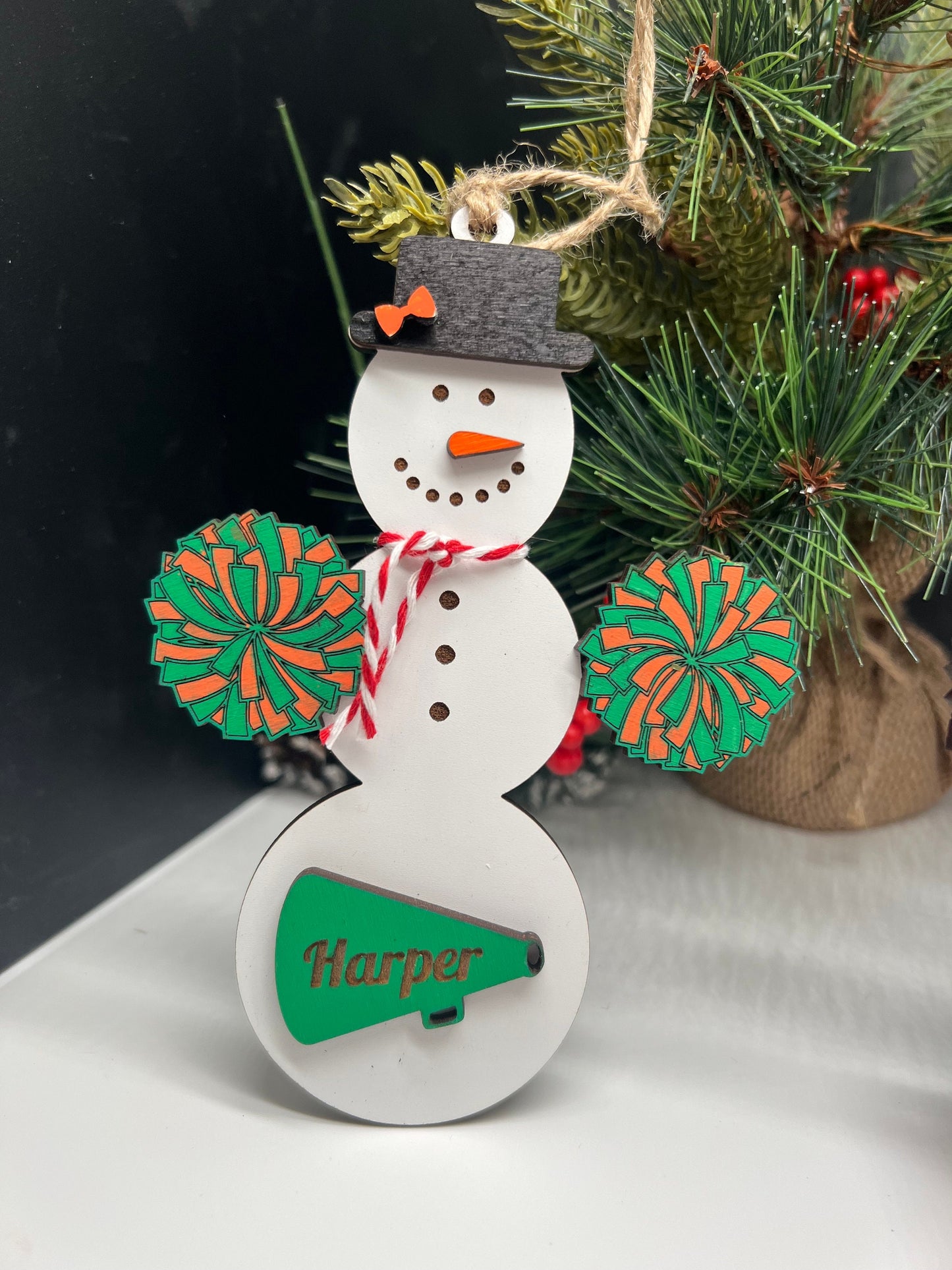 Personalized Cheerleading Snowman Ornament, Christmas Snowman Ornament, Sports Ornament, Gift for Coach/kids, Cheer Gift, Custom Cheer Gift