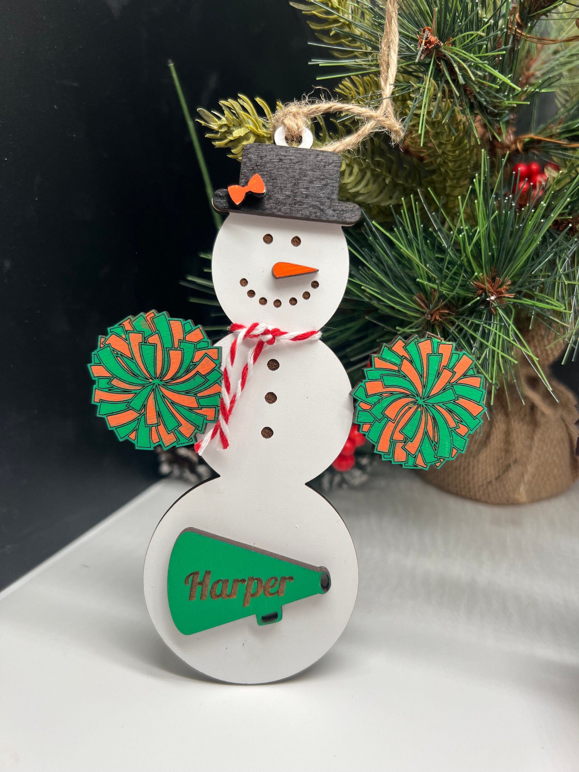 Personalized Cheerleading Snowman Ornament, Christmas Snowman Ornament, Sports Ornament, Gift for Coach/kids, Cheer Gift, Custom Cheer Gift