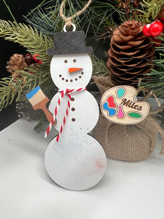 Personalized Artist Snowman Ornament, Gift for Artist/Painter, Snowman Ornament, Christmas Decor, Gift for Kids, Christmas Tree Ornament