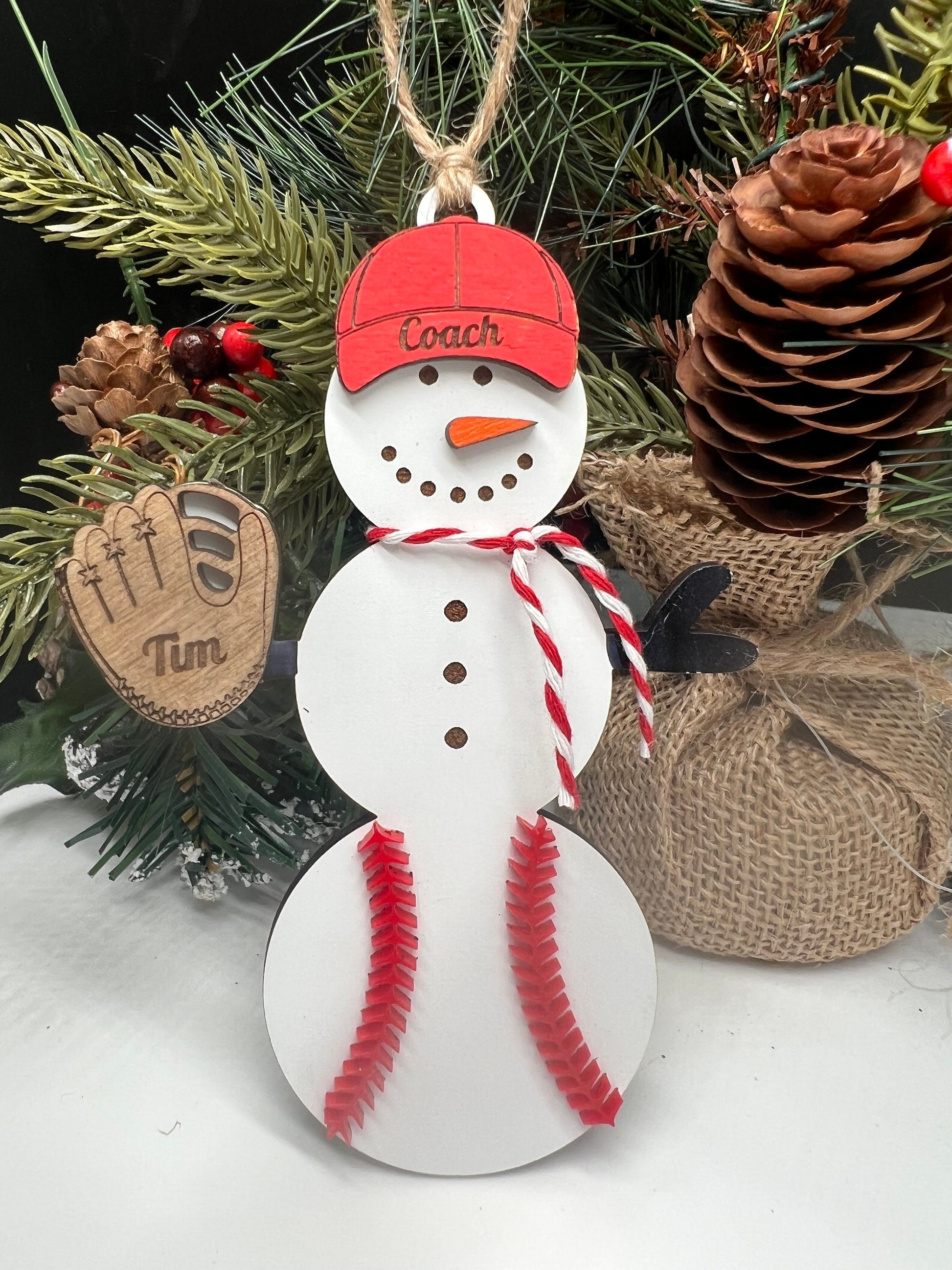 Personalized Baseball Snowman Ornament, Gift for Coach, Softball Gift, Baseball Ornament, Christmas Tree Decor, Snowman Ornament, Coach/kids