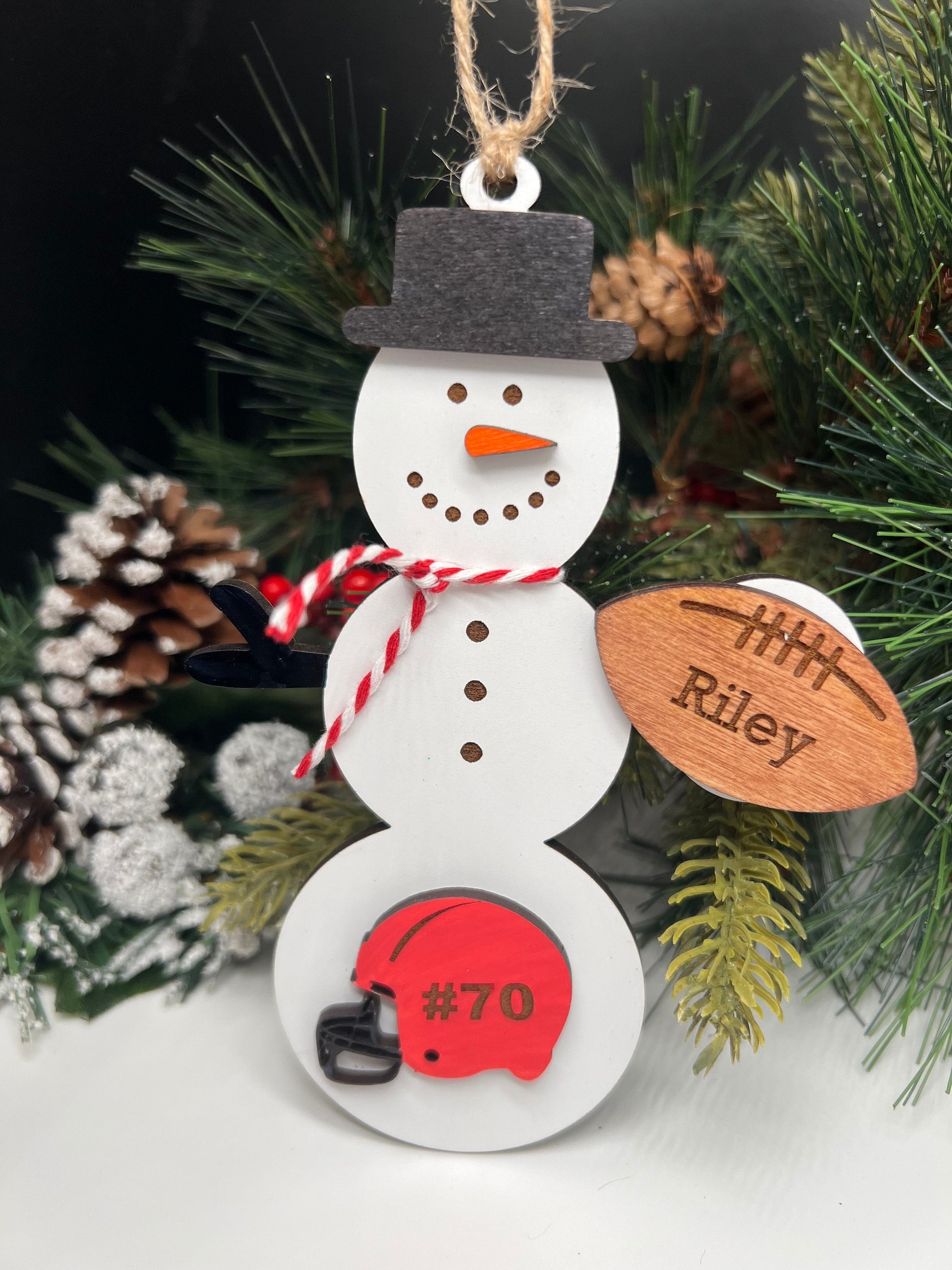 Personalized Football Snowman Ornament, Football Christmas Ornament, Gift for Coaches, Christmas Tree Decor, Sports Ornament, Custom Snowman