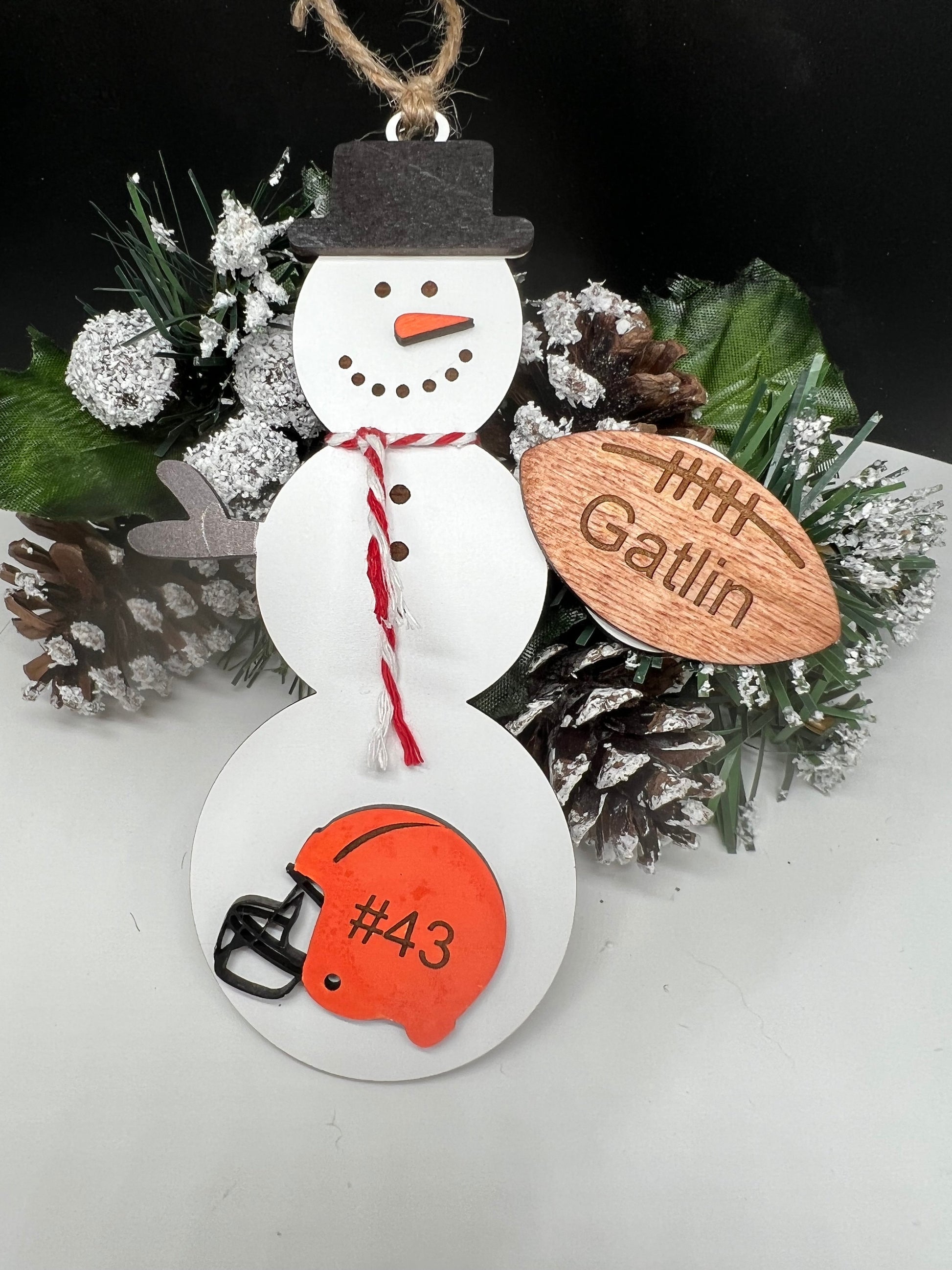 Personalized Football Snowman Ornament, Football Christmas Ornament, Gift for Coaches, Christmas Tree Decor, Sports Ornament, Custom Snowman