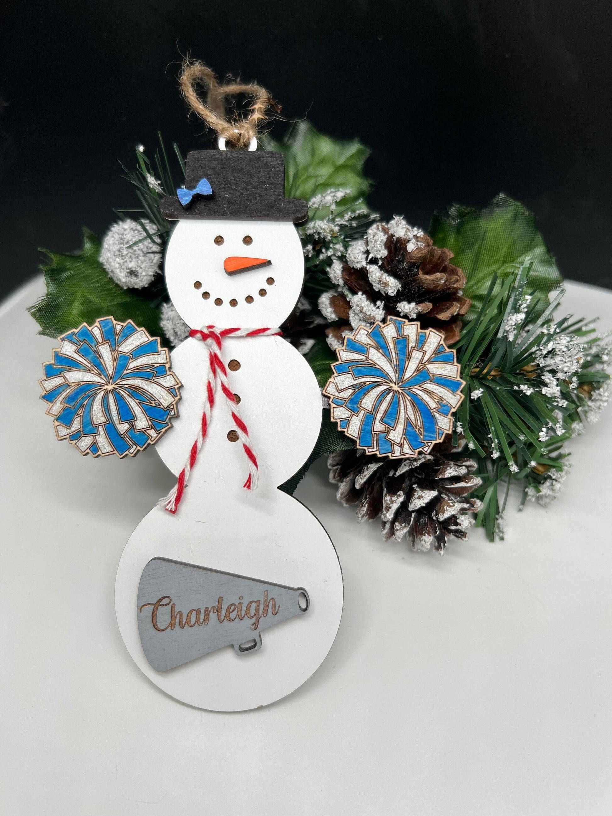 Personalized Cheerleading Snowman Ornament, Christmas Snowman Ornament, Sports Ornament, Gift for Coach/kids, Cheer Gift, Custom Cheer Gift