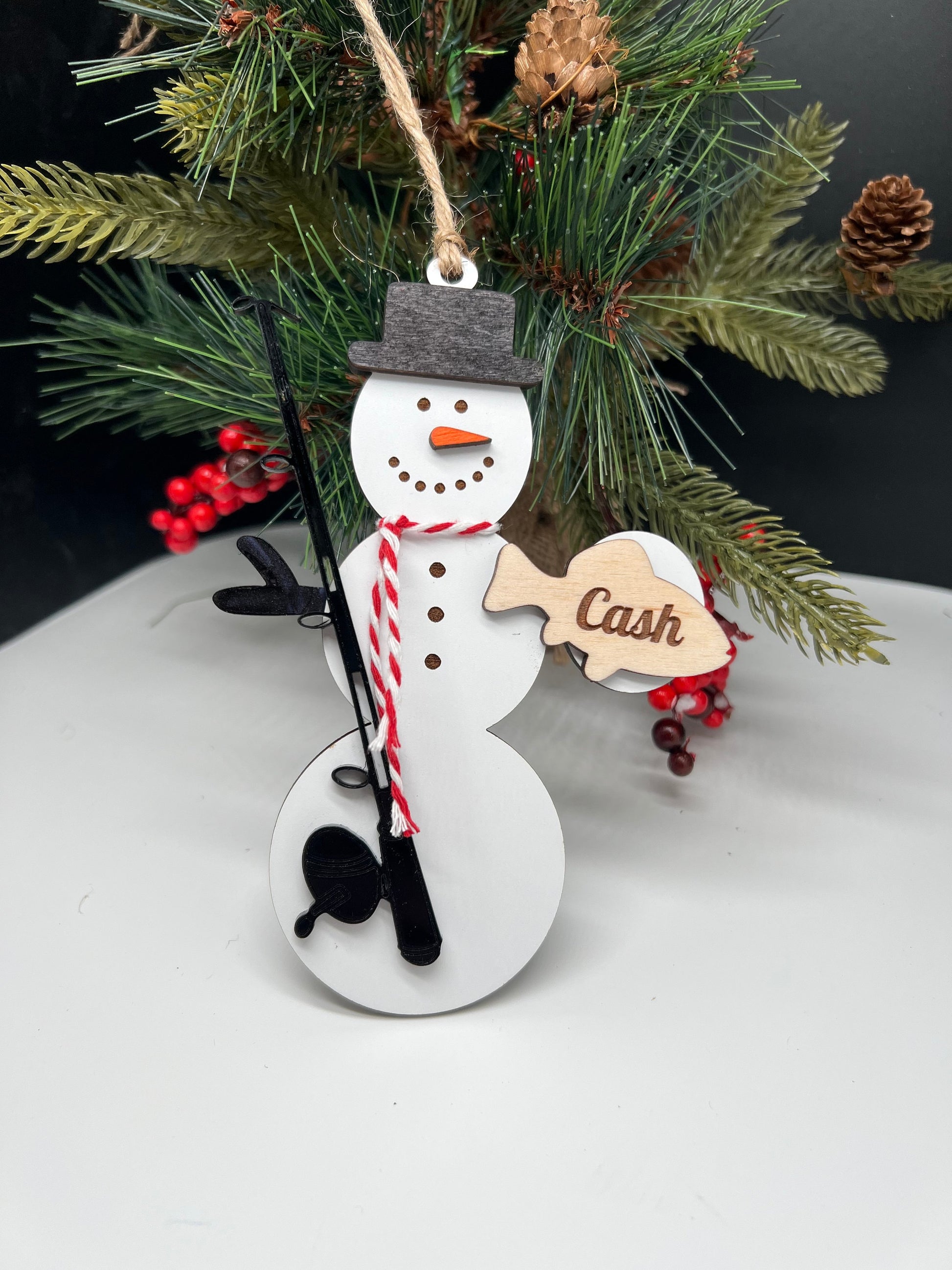 Personalized Fishing Snowman Ornament, Kids Christmas Ornament, Fishing Ornament, Gift for him, Fishing Gift, Sports Ornament, Holiday Decor