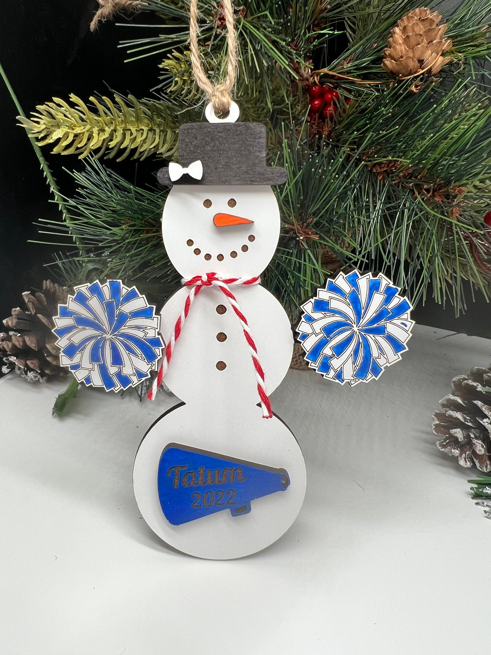 Personalized Cheerleading Snowman Ornament, Christmas Snowman Ornament, Sports Ornament, Gift for Coach/kids, Cheer Gift, Custom Cheer Gift
