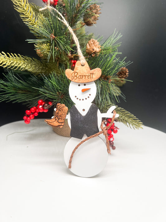 Personalized Cowboy/Cowgirl Snowman Ornament, Cowboy Ornament, Cowgirl Ornament, Snowman Ornament, Gift for Him, Gift for Her, Gift for Kids