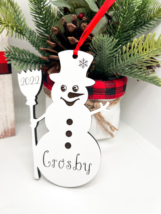 Personalized Snowman Height Ornament, Snowman Ornament, 2023 Ornament, Gift for kids, Custom Height Ornament, Ribbon Christmas Ornament kids