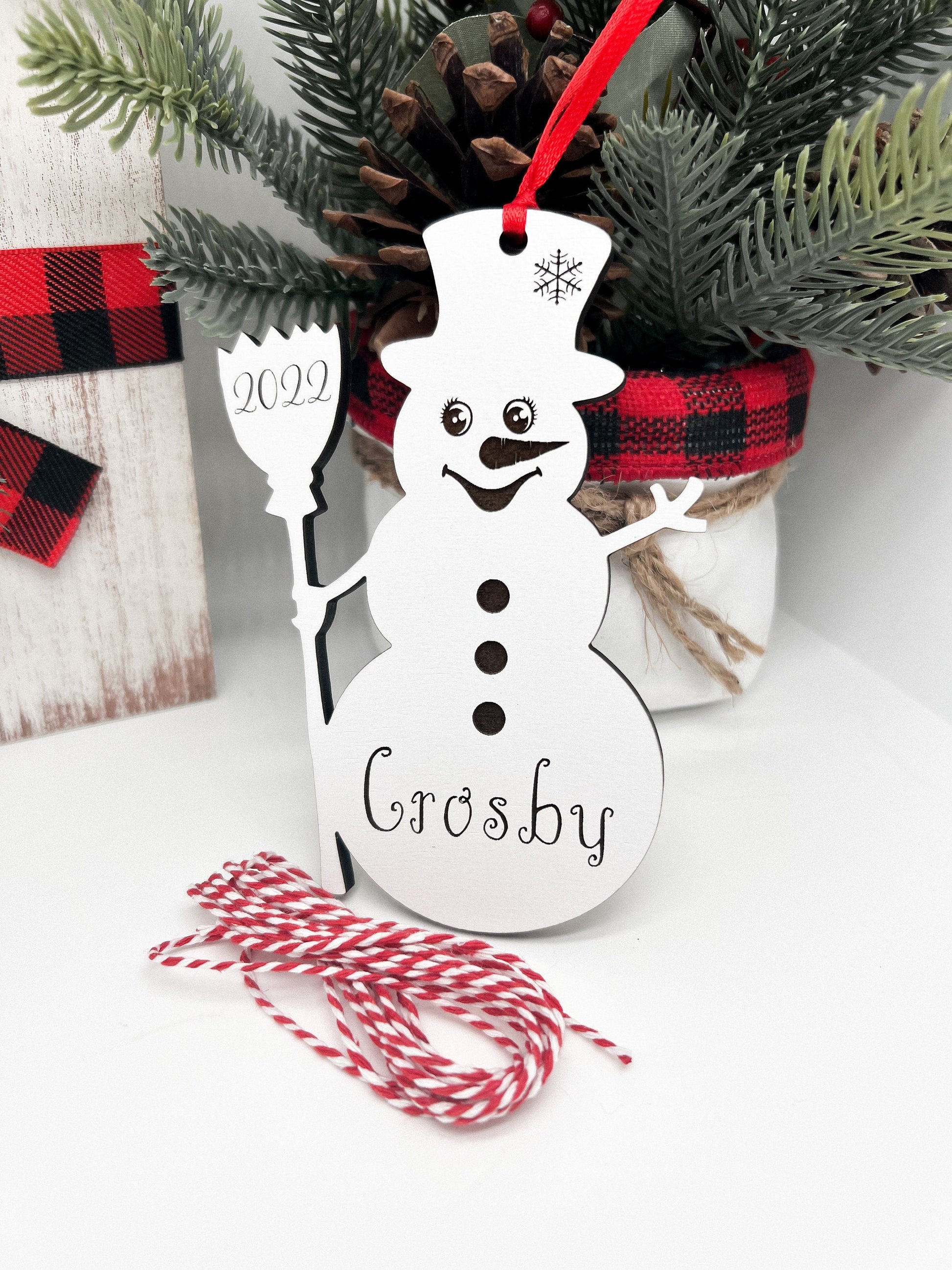 Personalized Snowman Height Ornament, Snowman Ornament, 2023 Ornament, Gift for kids, Custom Height Ornament, Ribbon Christmas Ornament kids