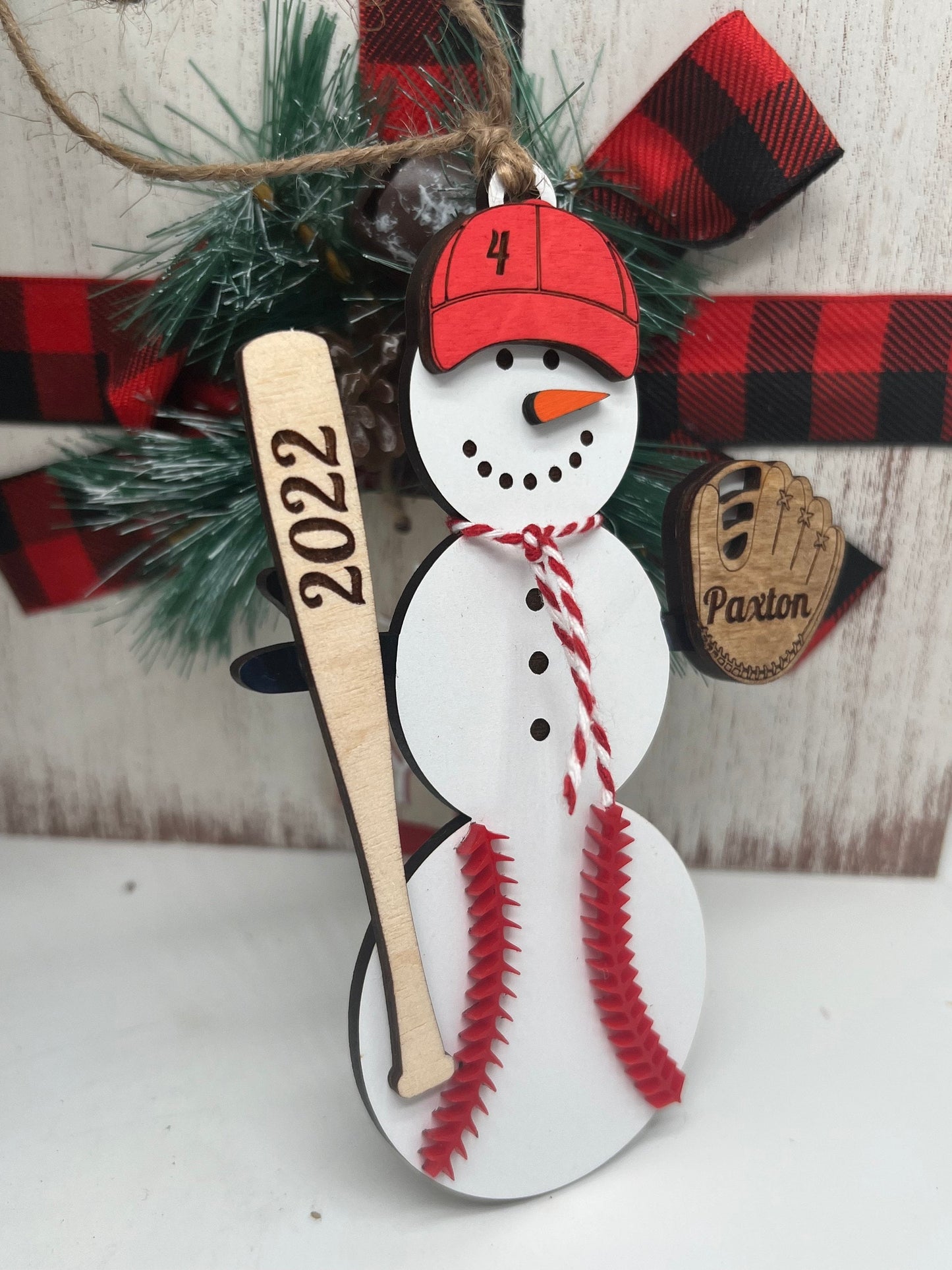 Personalized Baseball Snowman Ornament with Bat, Gift for Coach, Softball Gift, Custom Baseball Gift, Christmas Tree Decor, Snowman Ornament