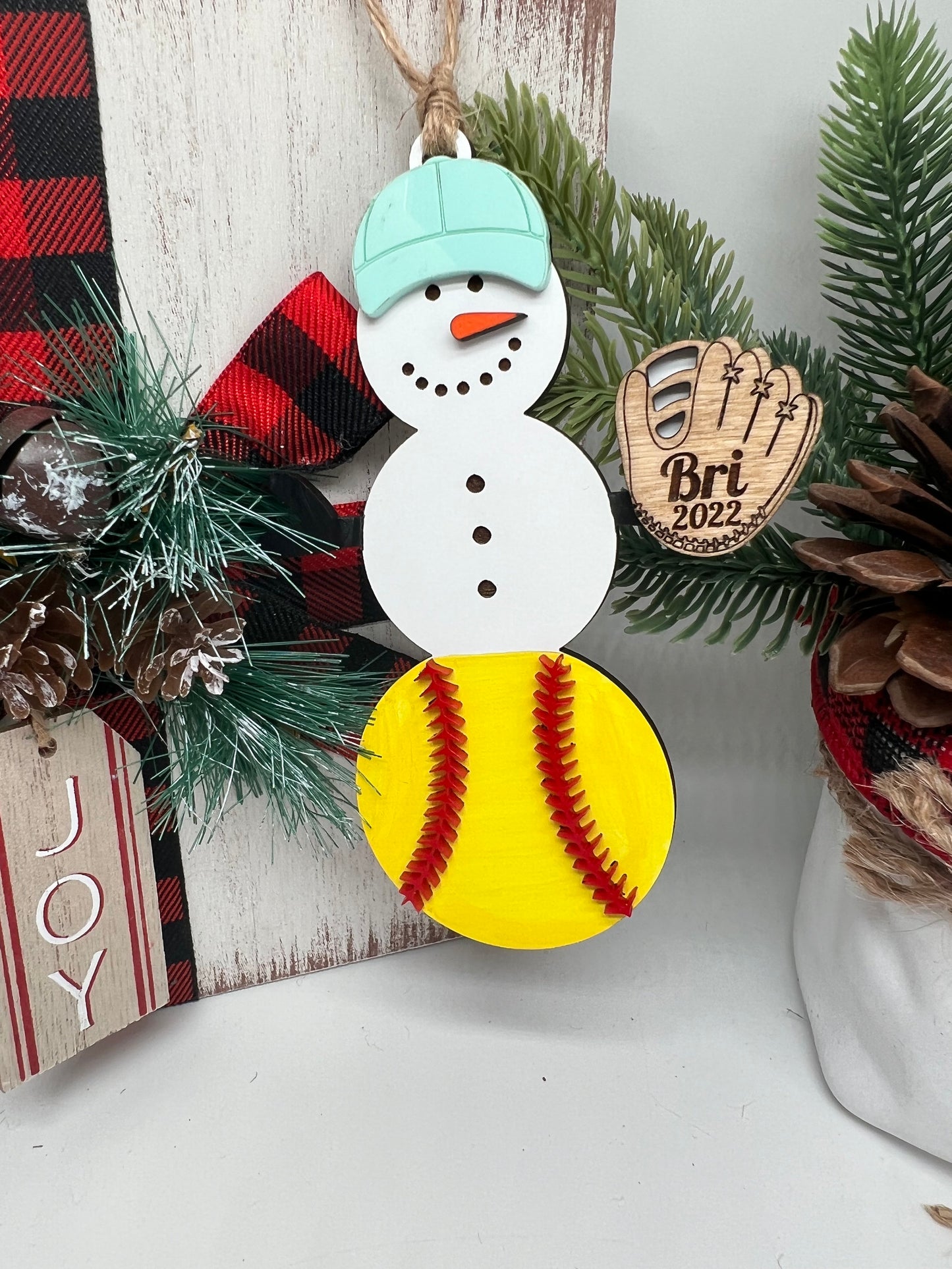 Personalized Baseball Snowman Ornament with Bat, Gift for Coach, Softball Gift, Custom Baseball Gift, Christmas Tree Decor, Snowman Ornament