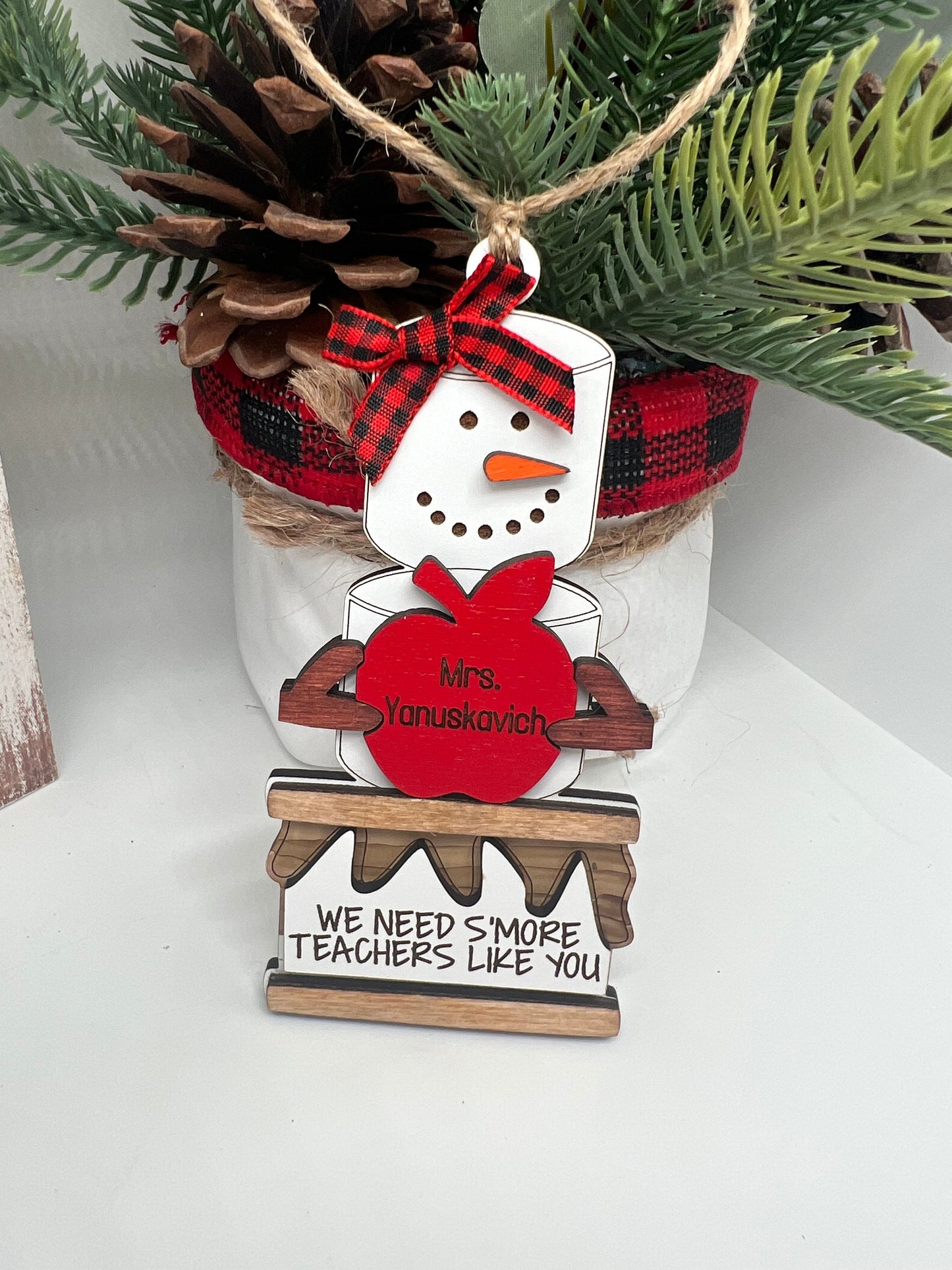 S'more Teacher Ornament, Personalized Teacher Ornament, Teacher Appreciation, Custom Christmas Teacher Gift, Apple Gift, Teacher Ornament