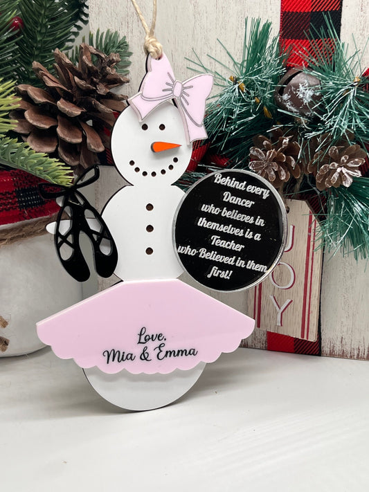 Ballet/Dancer Teacher Snowman Ornament, Teacher Ornament, Christmas Ornament, Gift for Her, Gift for Teacher, Personalized Ballet Teacher