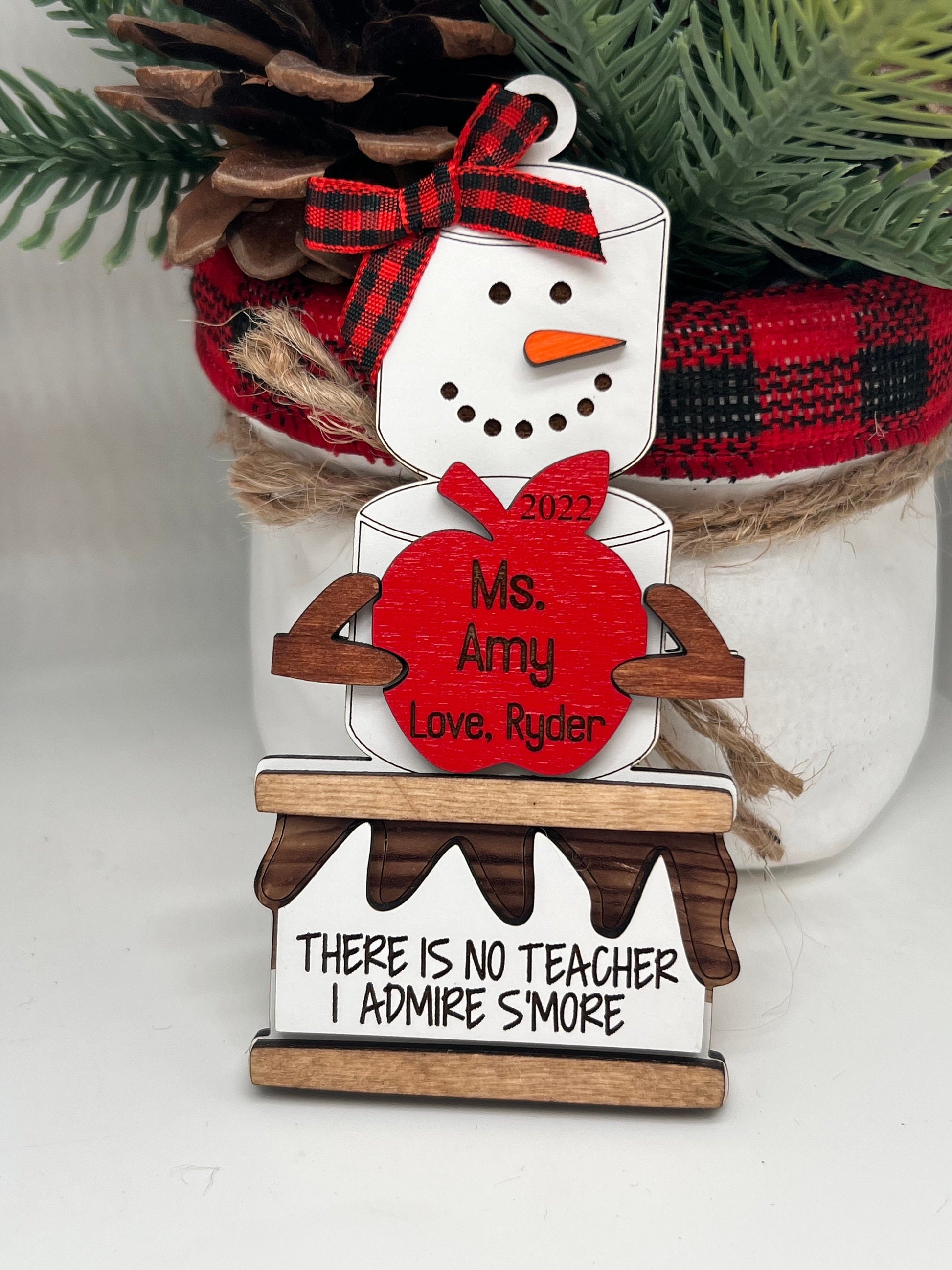 S'more Teacher Ornament, Personalized Teacher Ornament, Teacher Appreciation, Custom Christmas Teacher Gift, Apple Gift, Teacher Ornament