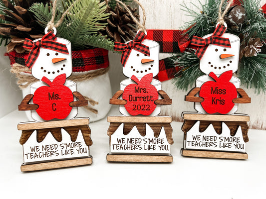 S'more Teacher Ornament, Personalized Teacher Ornament, Teacher Appreciation, Custom Christmas Teacher Gift, Apple Gift, Teacher Ornament