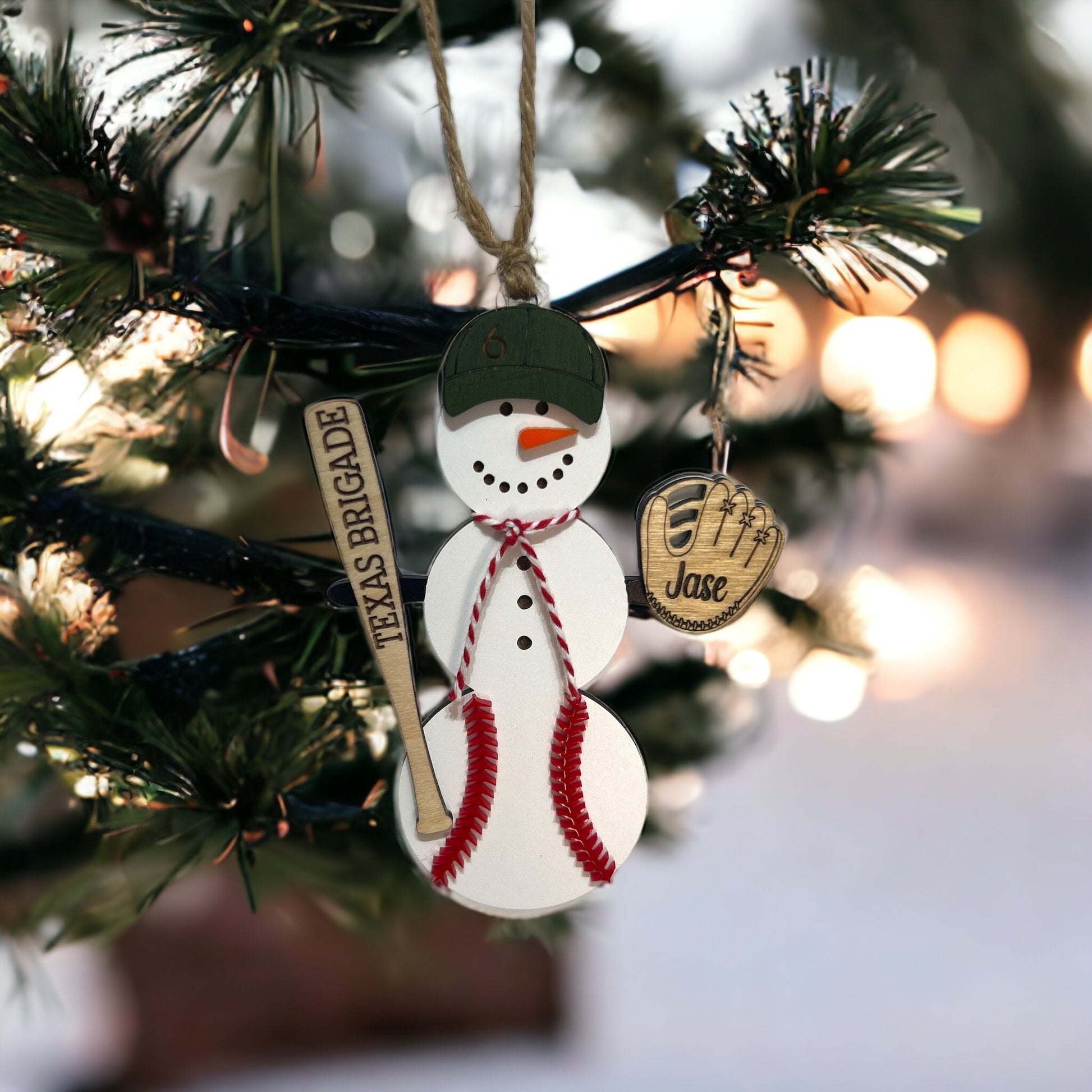 Personalized Baseball Snowman Ornament with Bat, Gift for Coach, Softball Gift, Custom Baseball Gift, Christmas Tree Decor, Snowman Ornament