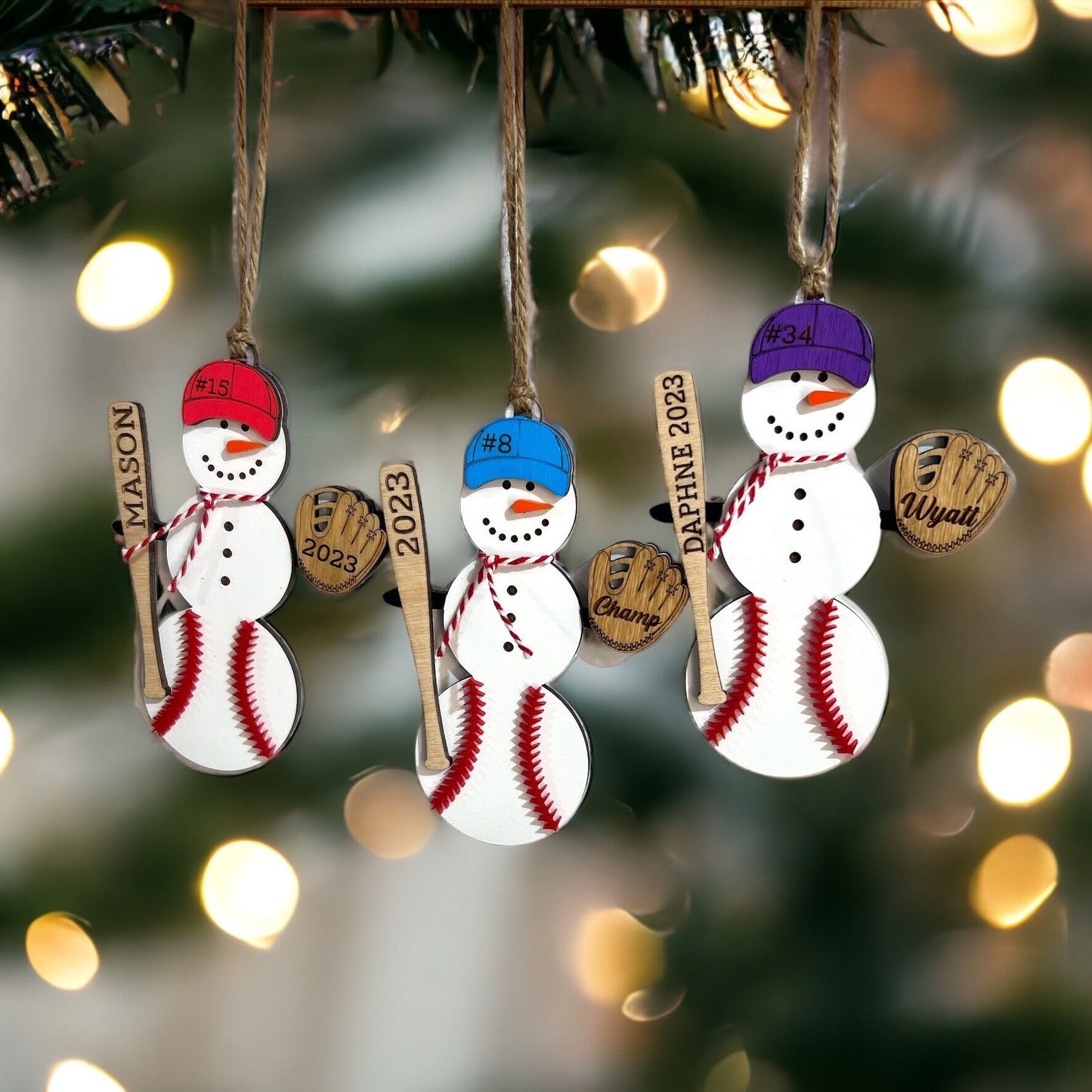 Personalized Baseball Snowman Ornament with Bat, Gift for Coach, Softball Gift, Custom Baseball Gift, Christmas Tree Decor, Snowman Ornament