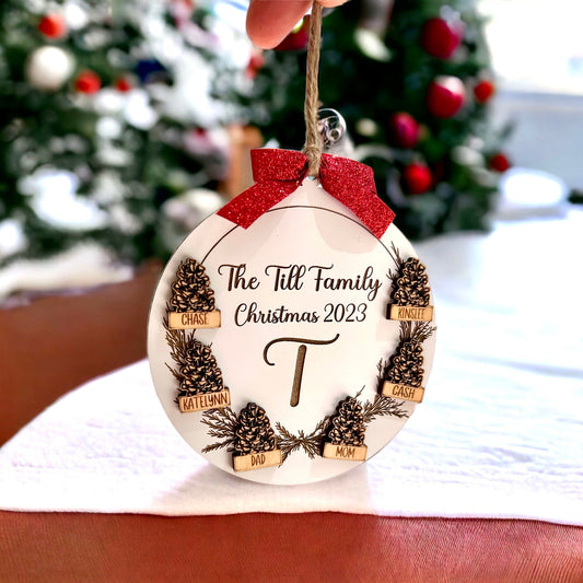 Personalized Family Pinecone Ornament, Custom Initial Name Ornament, Christmas 2024 Ornament, Family Ornaments, Custom Wooden Ornament Gifts