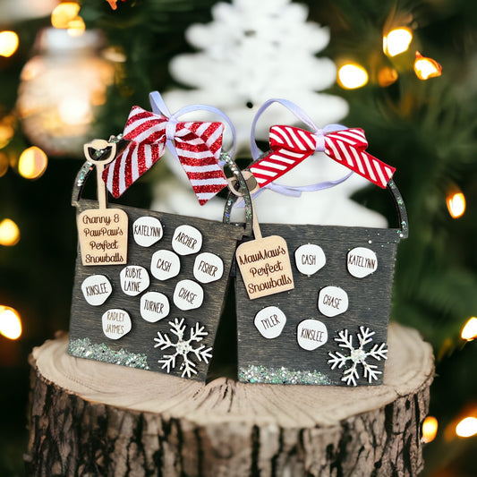 Custom Christmas Family Perfect Snowballs Ornament, Snowflake Ornament, Grandparent Ornament, Sand bucket Ornament, Custom 2023 Ornament