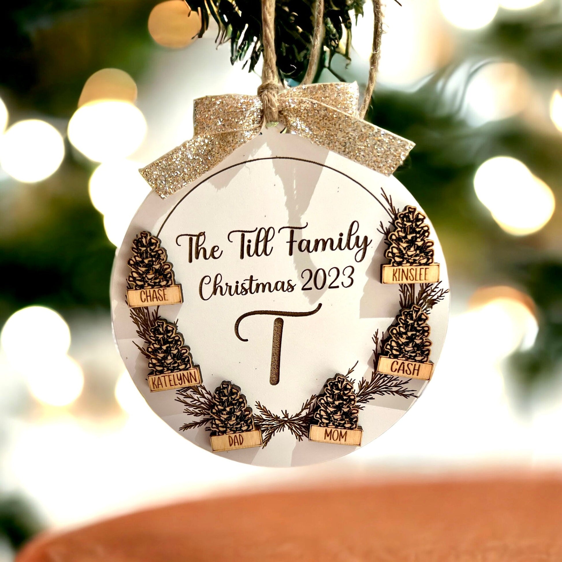 Personalized Family Pinecone Ornament, Custom Initial Name Ornament, Christmas 2024 Ornament, Family Ornaments, Custom Wooden Ornament Gifts