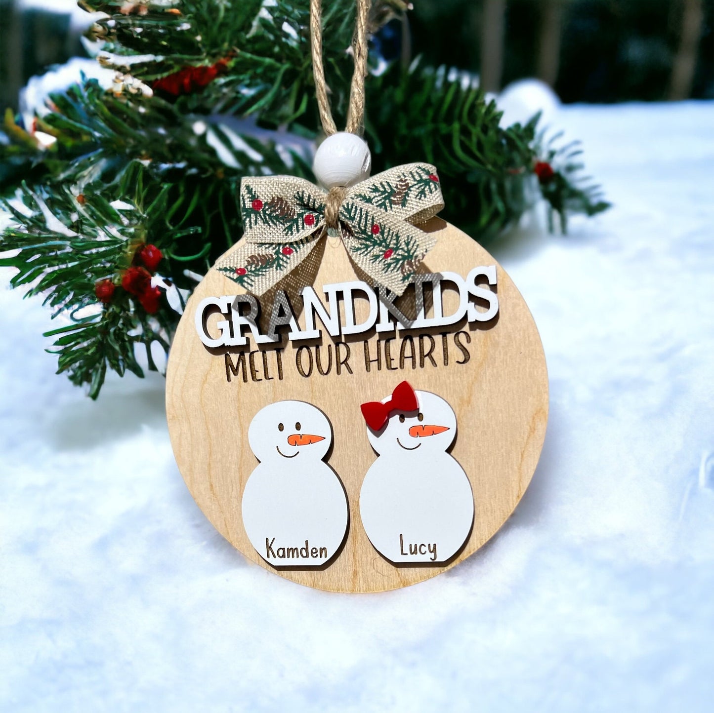 Grandkids Melt My/Our Heart Custom Snowman Ornament, Grandkids Ornament, Gift for Grandparents,Christmas Ornament, Grandparent keepsake 2024