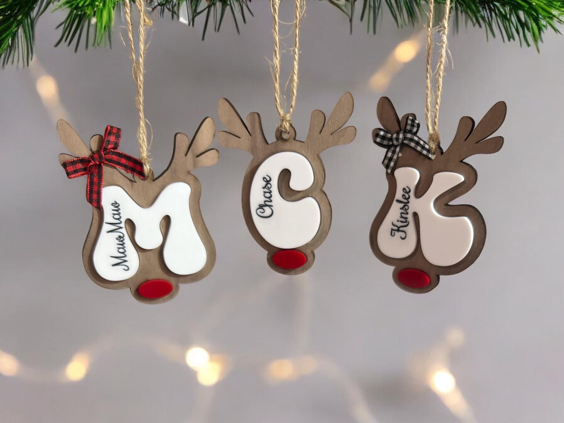 Personalized Reindeer Letter Ornament, Santa Reindeer, Monogram Name Christmas Ornament, Family ornament, Christmas Tree Decor, Stocking Tag