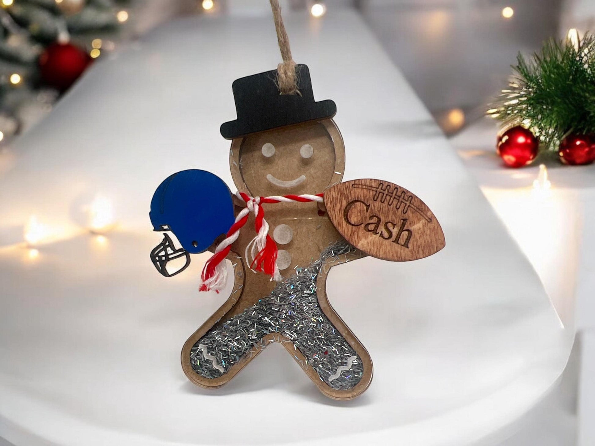 Personalized Football Gingerbread Man Ornament, Sports Christmas Ornament Tree Decor, Gift for Son/Daughter/Coach, Football Ornament/Gift