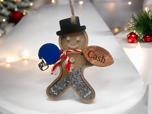 Personalized Football Gingerbread Man Ornament, Sports Christmas Ornament Tree Decor, Gift for Son/Daughter/Coach, Football Ornament/Gift