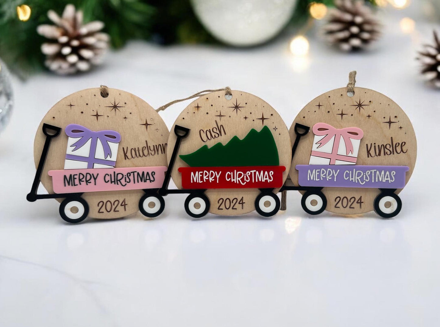 Custom Child's Wagon Ornament, Baby's First Christmas Ornament, Christmas Tree Ornament, Gift for Mom/Dad/Child, Kids Christmas Tree Gift